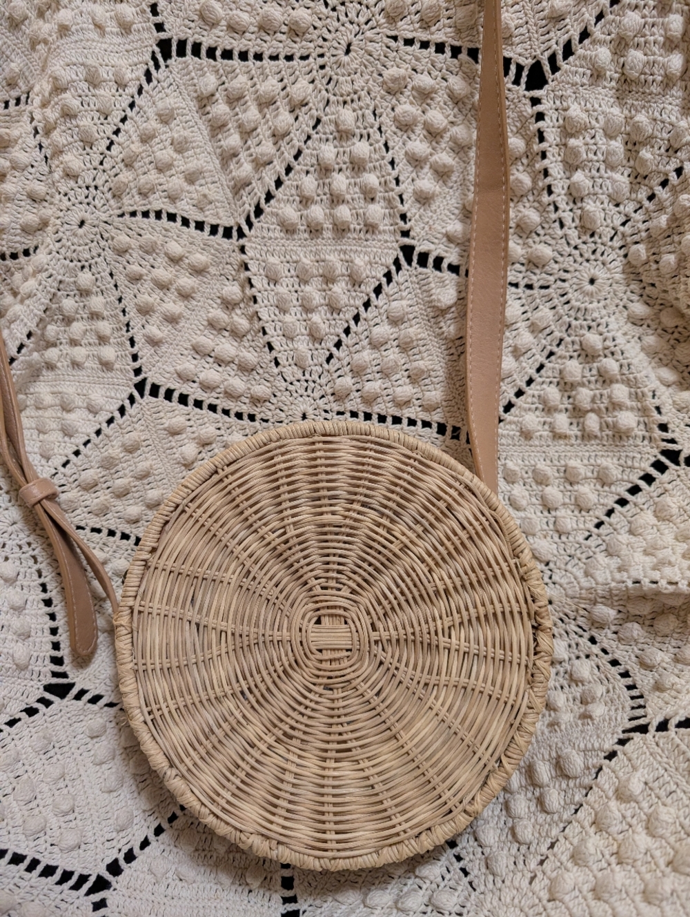 Boho Wicker Rattan Woven Round Crossbody Bag coastal Beach Purse Natural Fiber